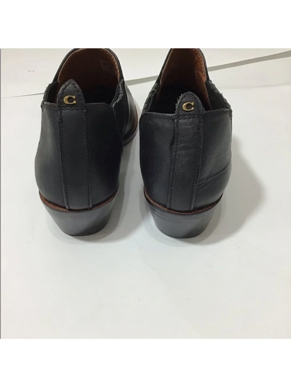 Black Leather Low Heel Ankle Shoe - Women